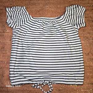 Madewell Striped Black Ivory Melodie Off Shoulder Tie Bottom Top XS